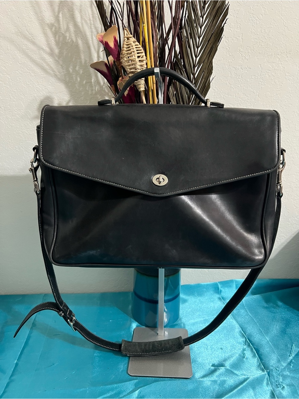 Vintage Coach Y2K Black Leather Top-Handle Messenger Bag - Laptop bag